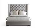 Doppelbett mit grauem Samtbezug 206 x 225 x 150 cm - Hohes Chesterfield-Kopfteil - Elegantes Flügeldesign