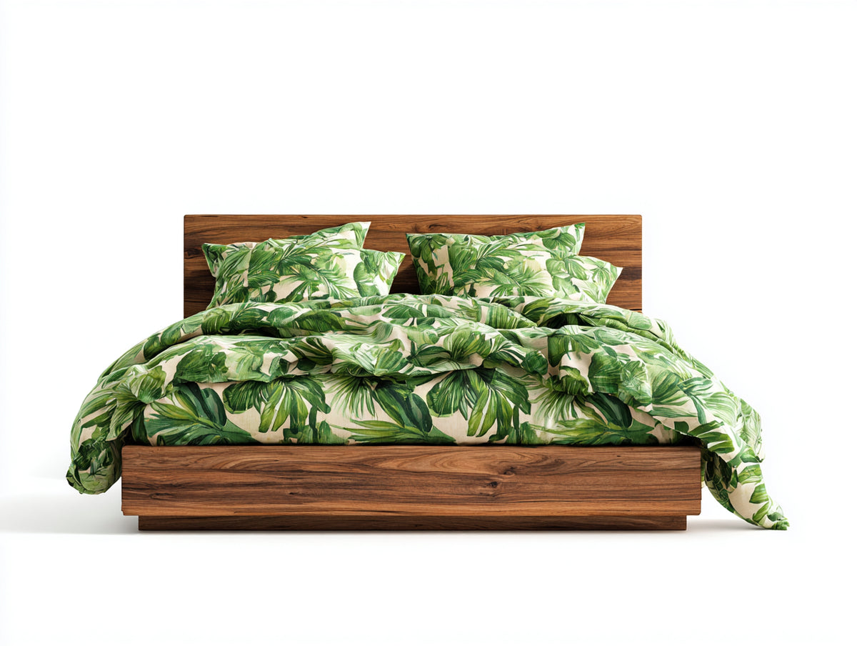 Doppelbett aus Holz 220 x 190 x 100 cm - Naturbraun - Niedriges Plattformdesign mit geradem Kopfteil für Schlafzimmer