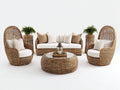 Gartensofa Set mit Geflechtstruktur 2 Hochlehner Sesseln und 3 Tischen 190 x 85 x 82 cm - Naturbraun Cremeweiß - Klassisches Lounge Design für Garten und Terrasse
