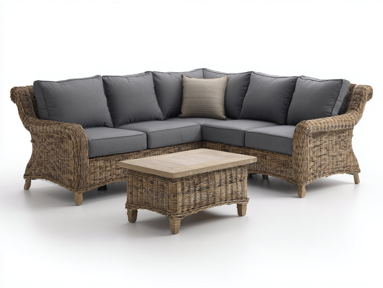 Gartensofa mit Couchtisch aus naturbraunem Polyrattan 250 x 250 x 85 cm - Dunkelgrau - Klassisches Lounge-Design
