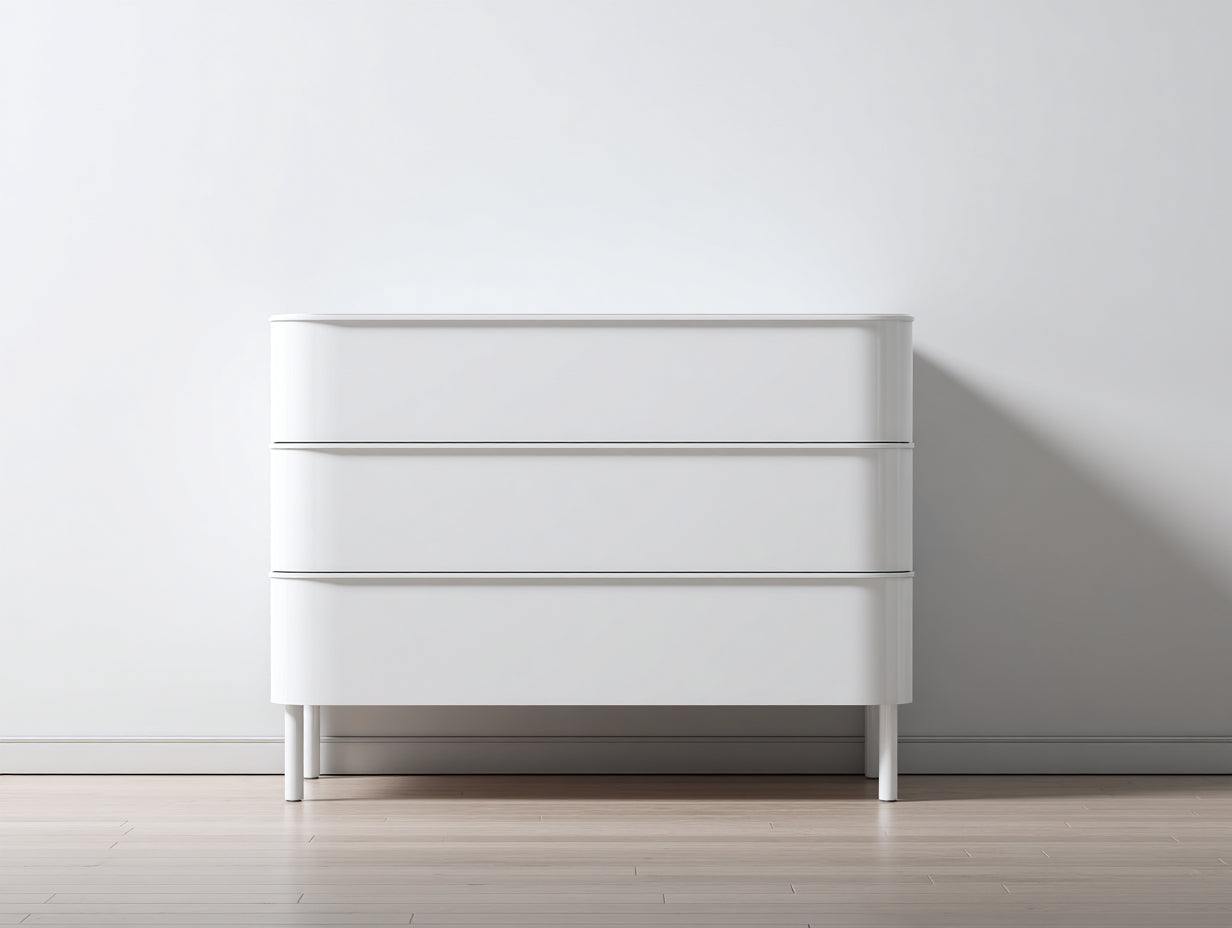 Kommode mit Schubladen aus Holzwerkstoff - Weiß - ca. 100 x 45 x 88 cm - Modernes griffloses Design mit 3 Schubladen und erhöhten Beinen