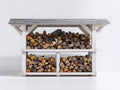Kaminholzregal aus Holz - Antikweiß und Grau - ca. 180 x 60 x 150 cm - Überdachtes Landhaus Design mit 3 Lagerbereichen für Garten und Terrasse