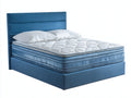 Doppelbett mit Textilbezug 220 x 220 x 130 cm - Blau - Gepolstertes Kopfteil mit horizontaler Steppung