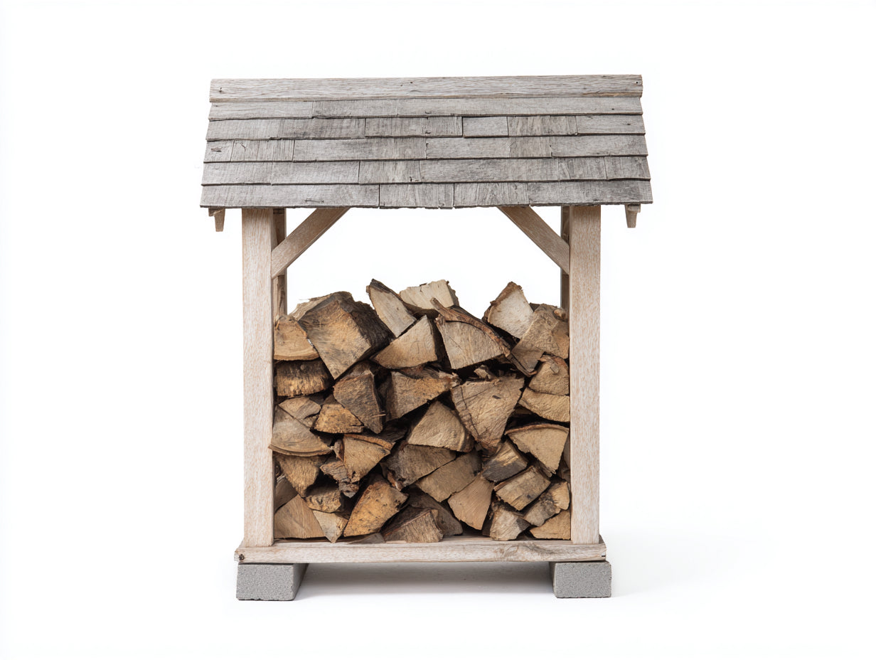 Kaminholzregal aus Holz 110 x 50 x 150 cm - Natur und Grau - Mit geneigtem Schutzdach