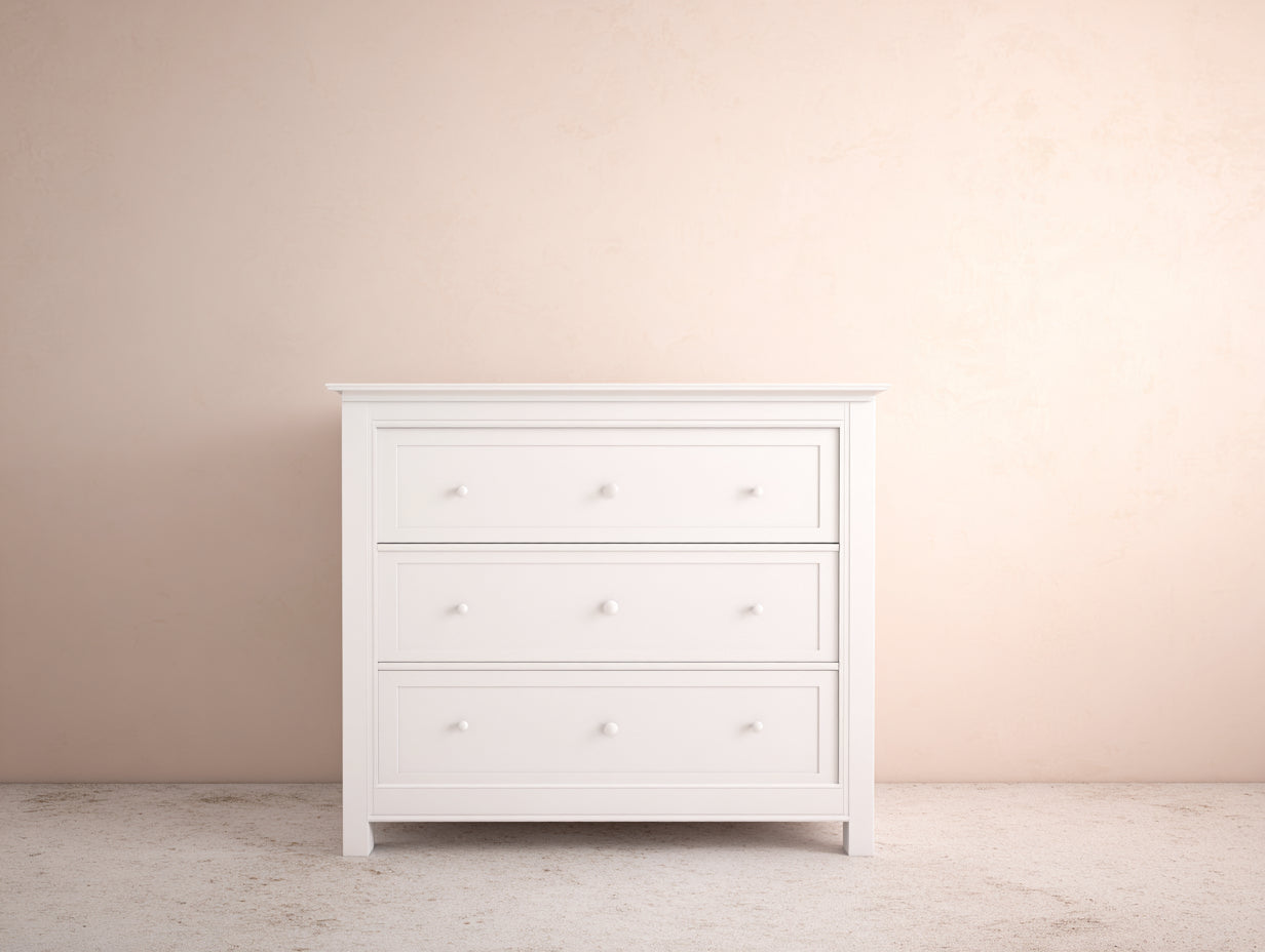 Kommode mit Schubladen aus weißem Holzwerkstoff 100 x 45 x 92 cm - 3 Schubladen - Klassisches Landhausdesign
