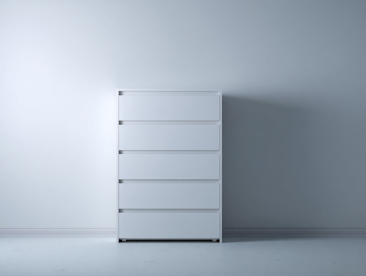 Kommode mit Schubladen aus Holzwerkstoff 80 x 40 x 110 cm - Weiß - 5 grifflose Schubladen