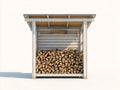 Kaminholzregal aus weiß lasiertem Holz 160 x 70 x 190 cm - Großes Lagerfach - Pultdach im Landhausstil
