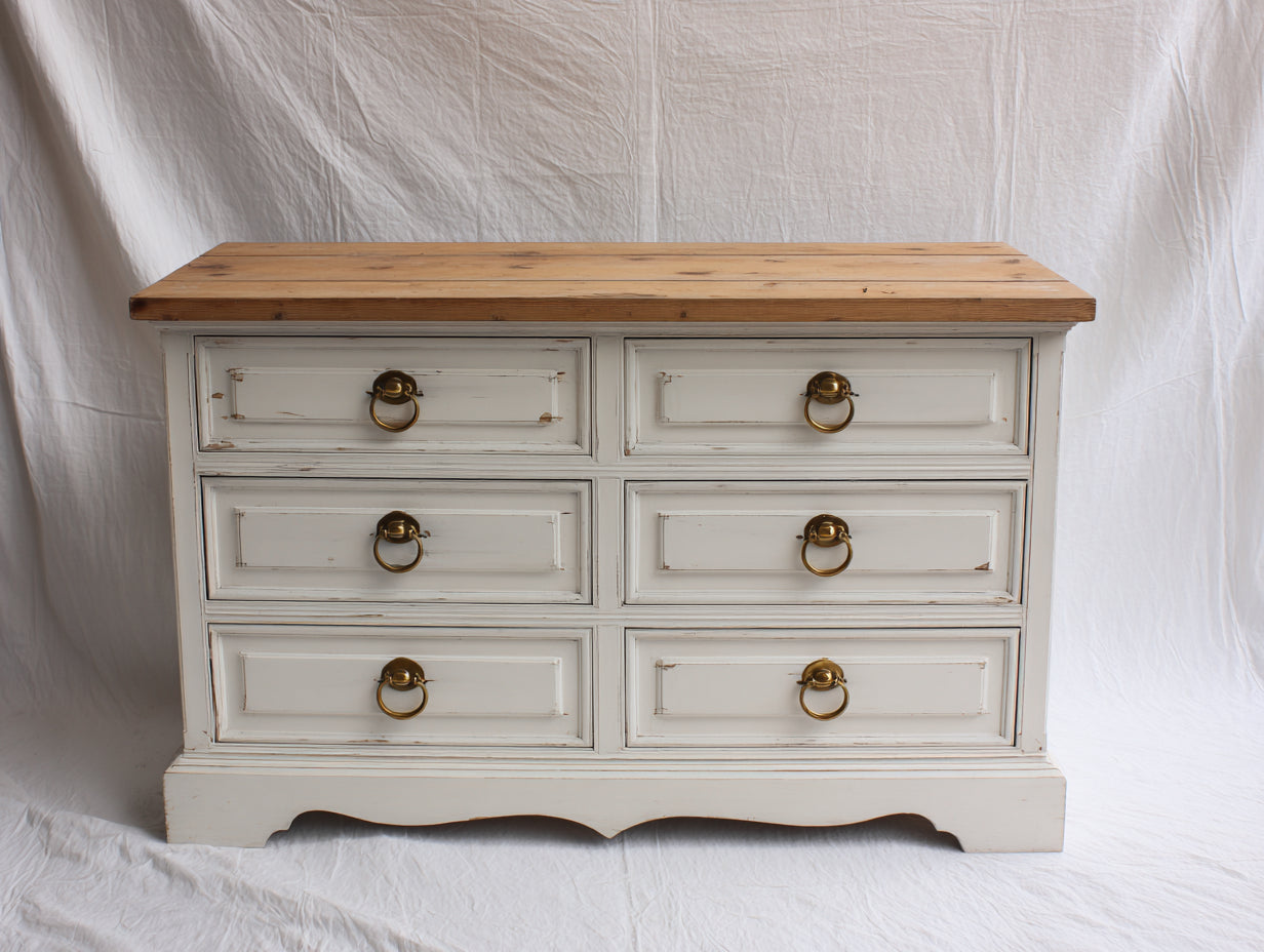 Kommode mit Schubladen aus Holz 110 x 42 x 82 cm - Weiß und Natur - 6 Schubladen im Landhausstil
