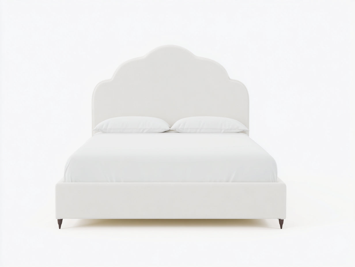 Doppelbett mit Polsterbezug - Weiß - ca. 215 x 190 x 132 cm - Elegantes Design mit geschwungenem Kopfteil für Schlafzimmer