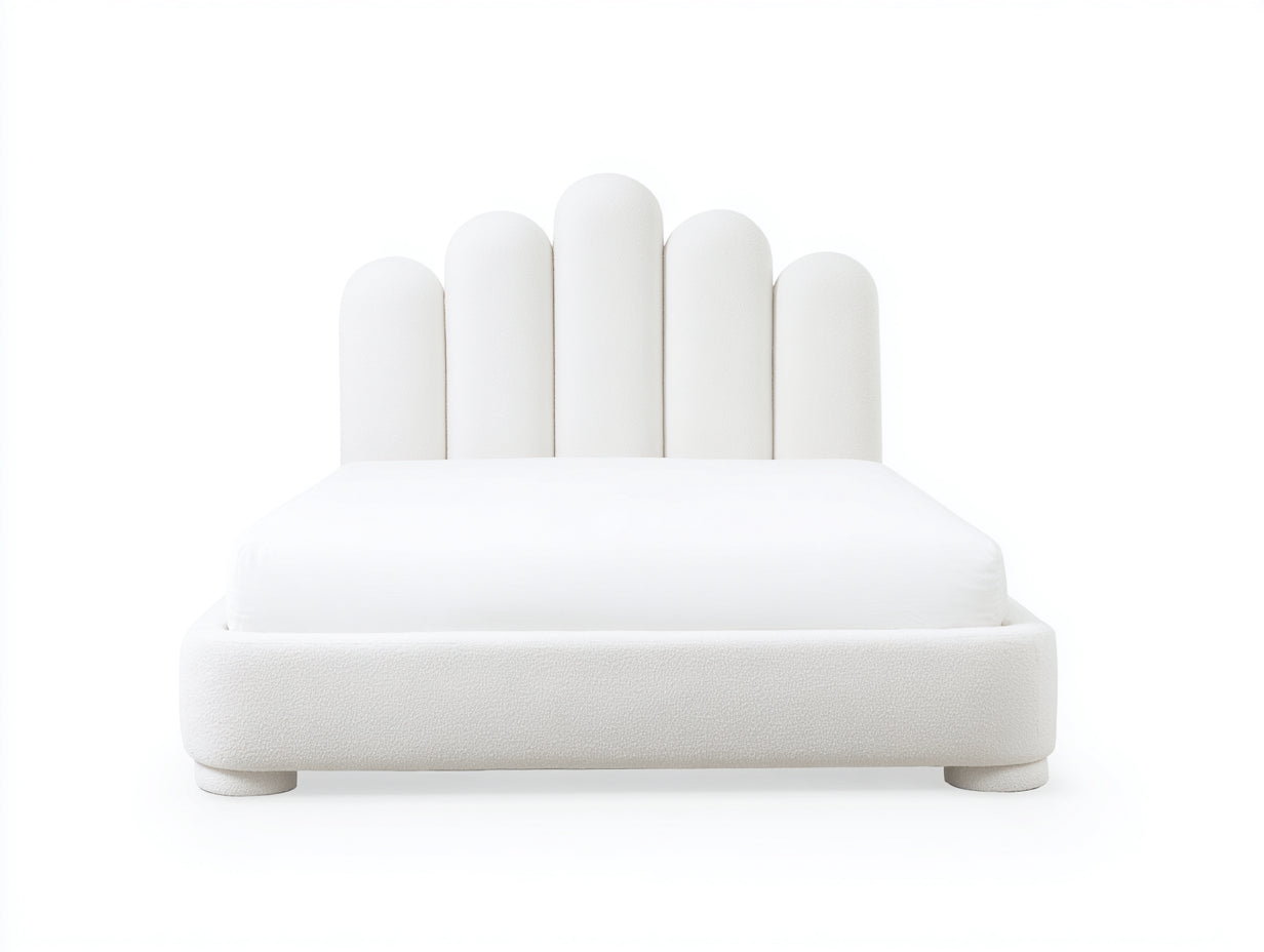 Doppelbett mit Stoffpolsterung 220 x 190 x 118 cm - Weiß - Modernes Design mit fächerförmigem Kopfteil für Schlafzimmer