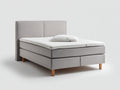 Doppelbett mit Stoffpolsterung und Boxspringaufbau 210 x 180 x 115 cm - Hellgrau Naturholz - Gepolstertes Kopfteil für Schlafzimmer