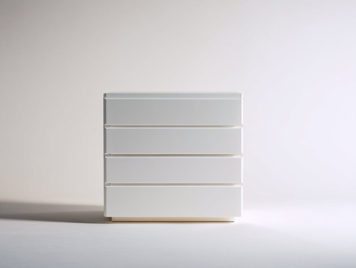 Kommode mit Schubladen 85x42x95 cm - Weiß - modernes griffloses Design mit vier abgerundeten Schubladen