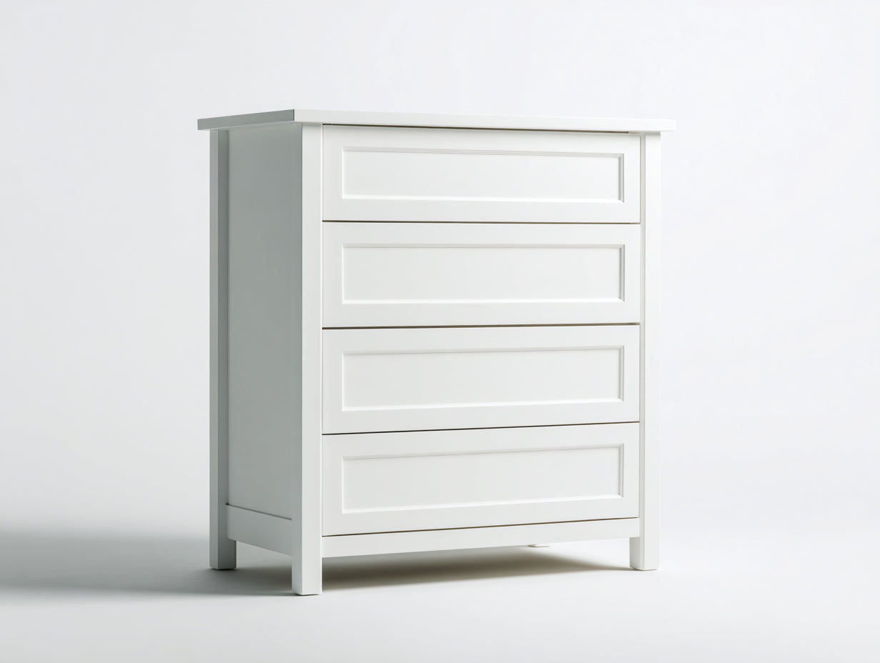 Kommode mit Schubladen aus weißem Holzwerkstoff 90 x 45 x 110 cm - 4 Schubladen - Klassisches Design