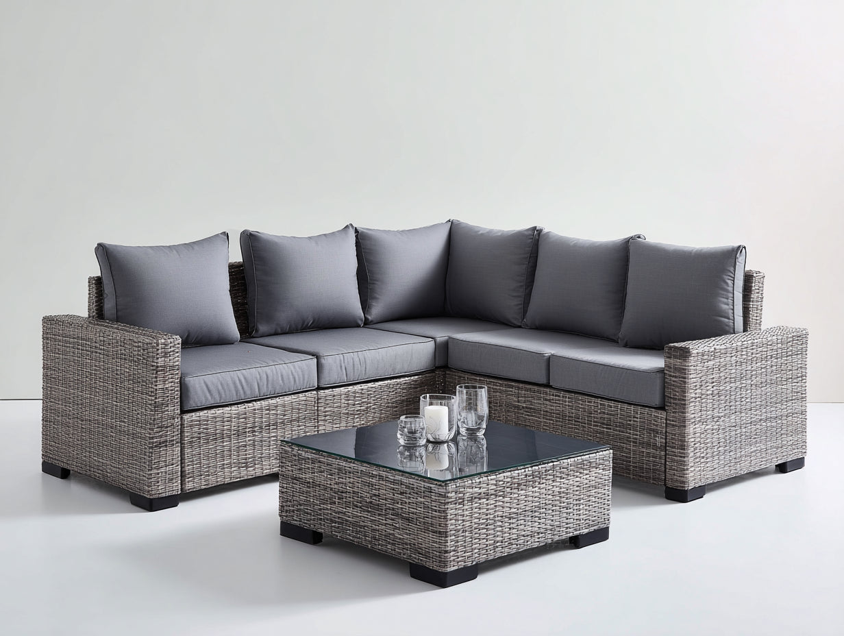 Gartensofa Set aus Polyrattan mit Gartentisch 230 x 230 x 78 cm - Grau Dunkelgrau - Eckdesign für Garten Terrasse und Außenbereich