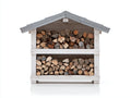 Kaminholzregal aus weiß lasiertem Holz 140 x 55 x 160 cm - 2 Lagerfächer - Satteldach im Landhausstil