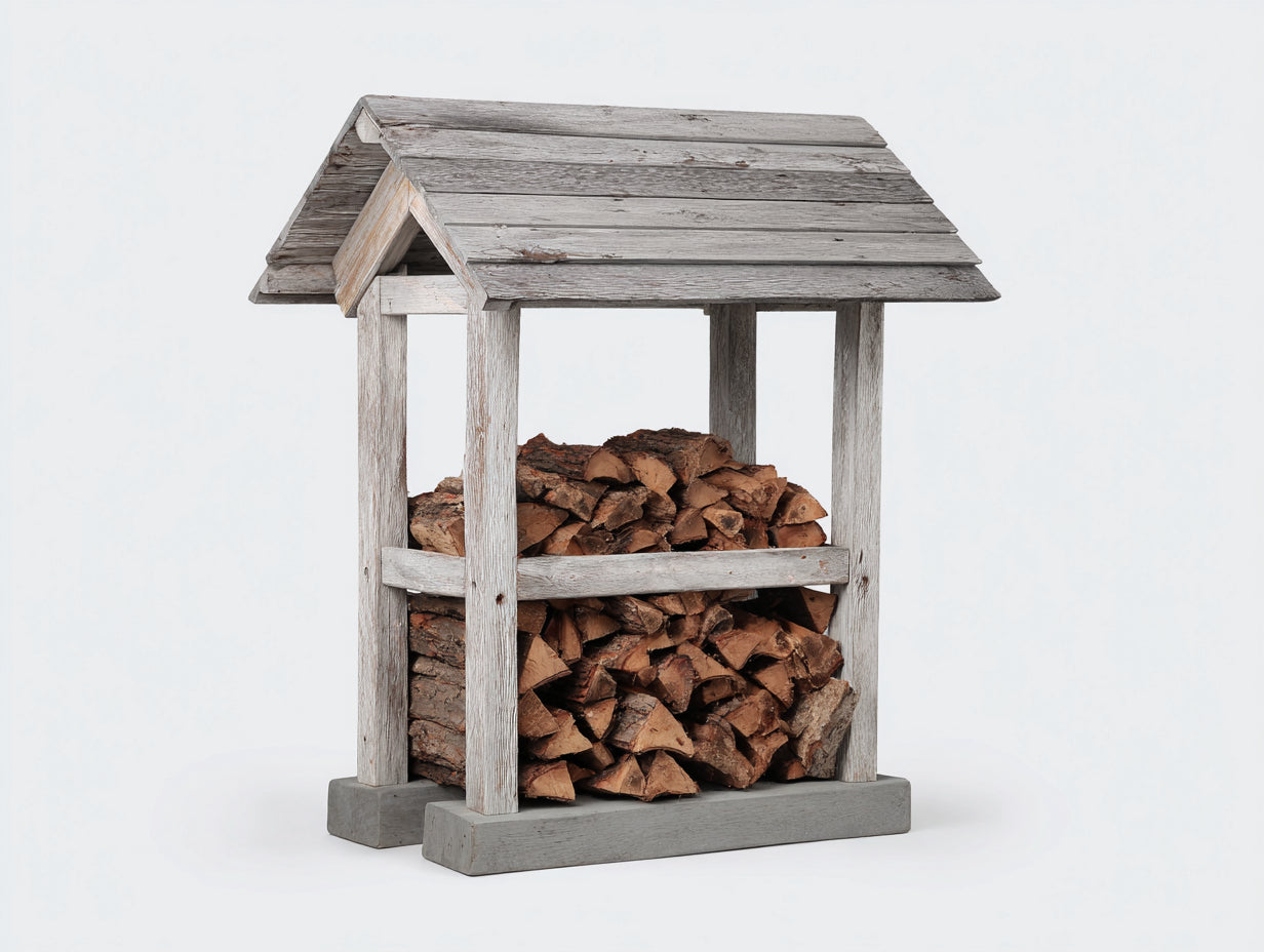 Kaminholzregal aus Holz 100 x 45 x 150 cm - Weißgrau - Überdachtes Landhausdesign für Garten Terrasse und Hauseingang