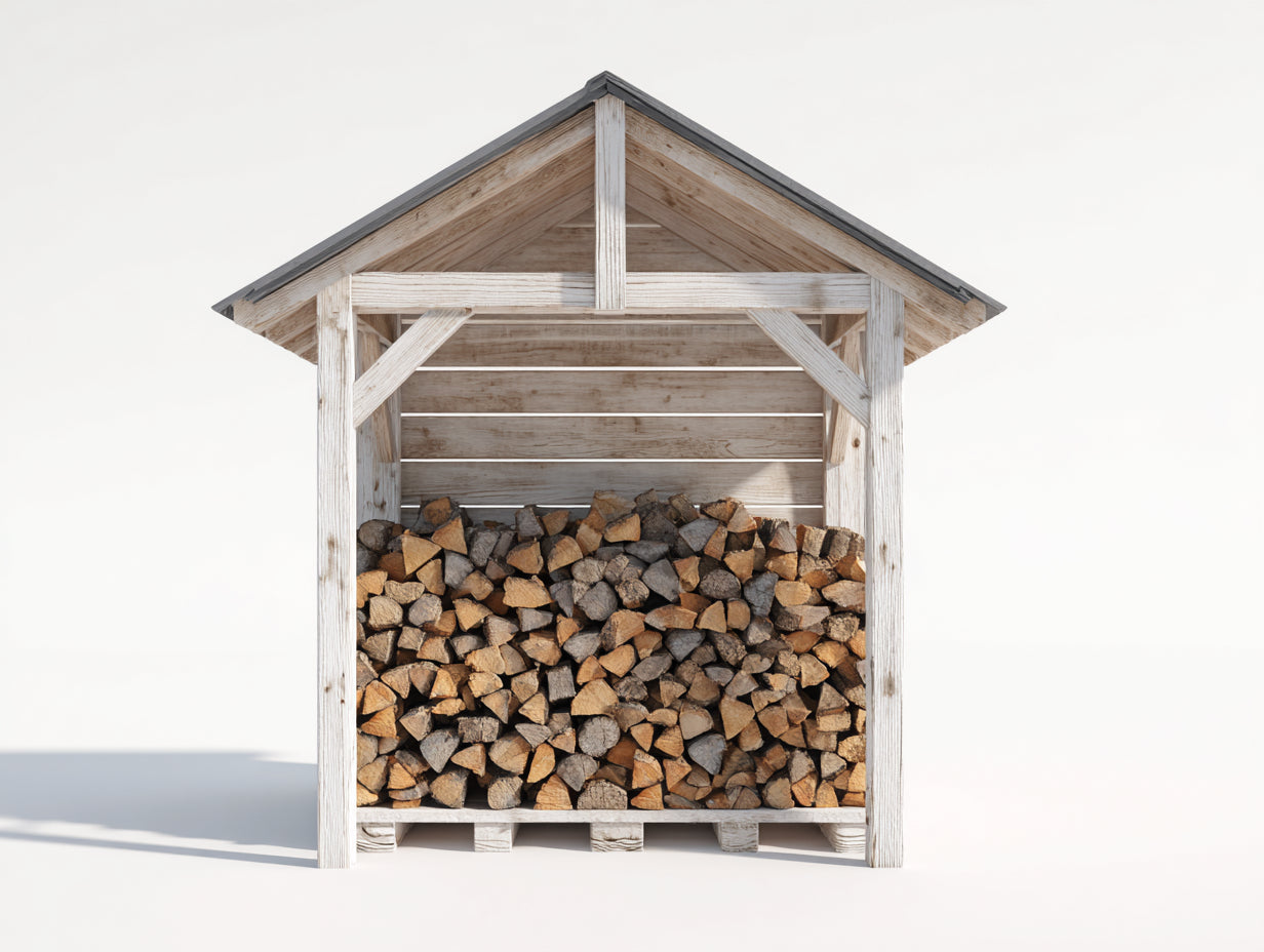 Kaminholzregal aus Holz 155x75x190 cm - Weißgrau und Dunkelgrau - große Ausführung mit Satteldach und offener Front