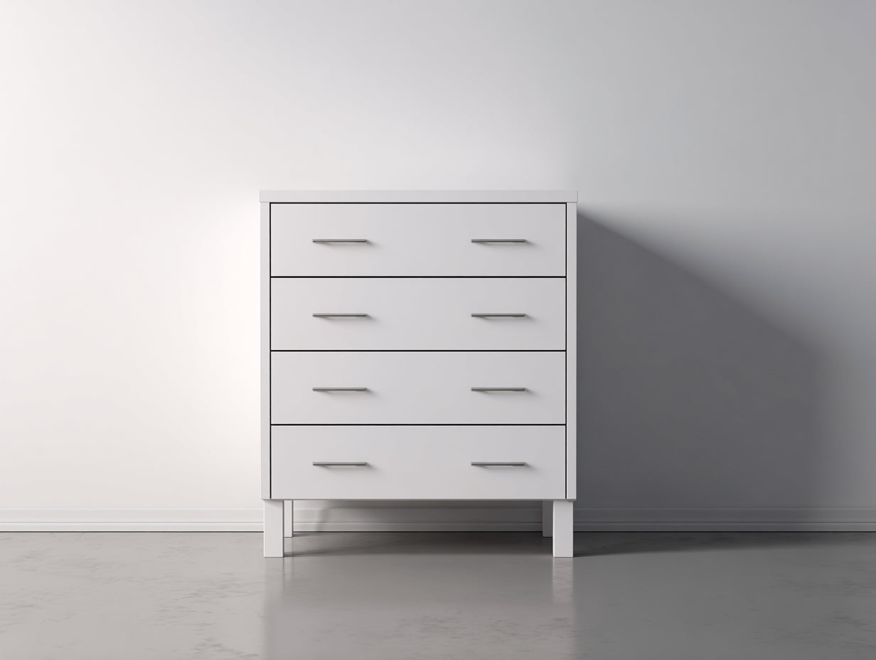 Kommode mit Schubladen aus Holzwerkstoff 80 x 40 x 90 cm - Weiß Silberfarben - Modernes Design mit 4 Schubladen für Schlafzimmer und Flur