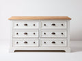 Kommode mit Schubladen aus weißem Holzwerkstoff 140 x 45 x 85 cm - 6 Schubladen - Naturholzplatte und Landhausdesign